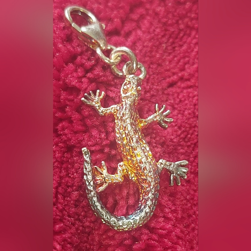 Orange colored sterling silver lizard/salamander charm with clip
